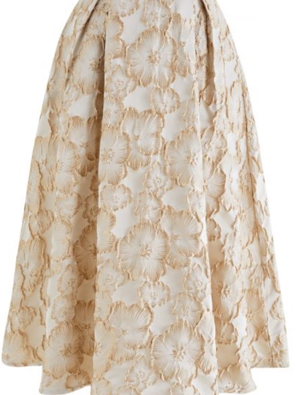 Elegant Cream Floral Jacquard Midi Skirt ChickWish Thriving Golden Blossom